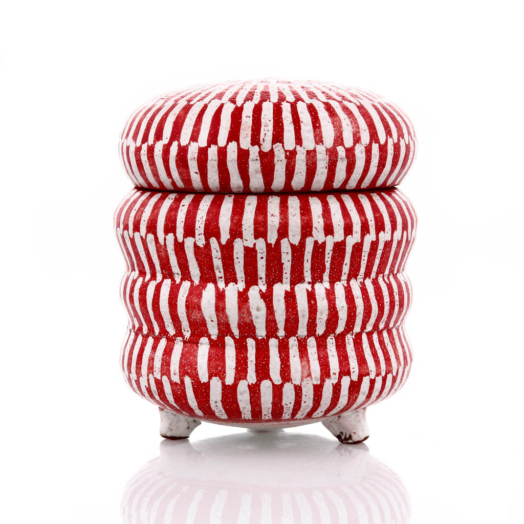 Wayne Branum, Lidded Footed Red and White Ceramic Jar