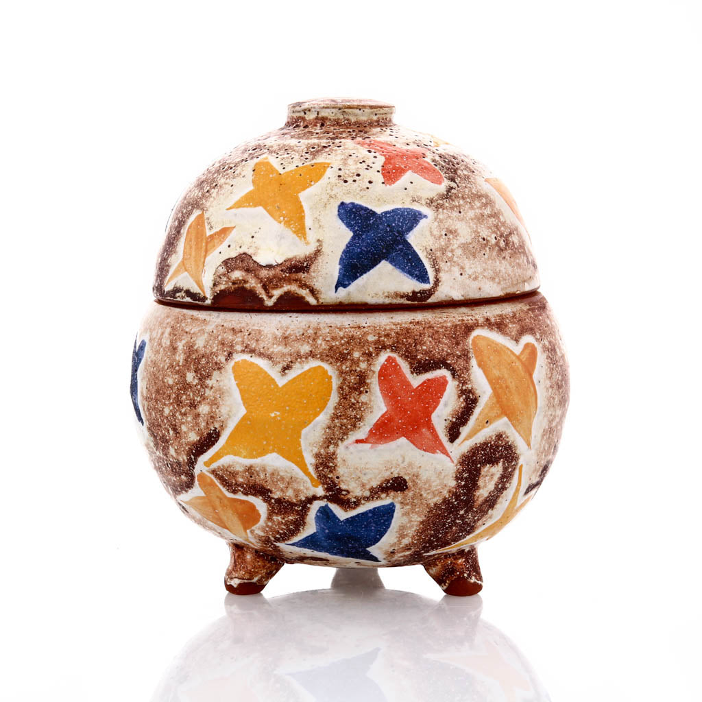 Wayne Branum, Lidded Footed Ceramics Jar with X's 