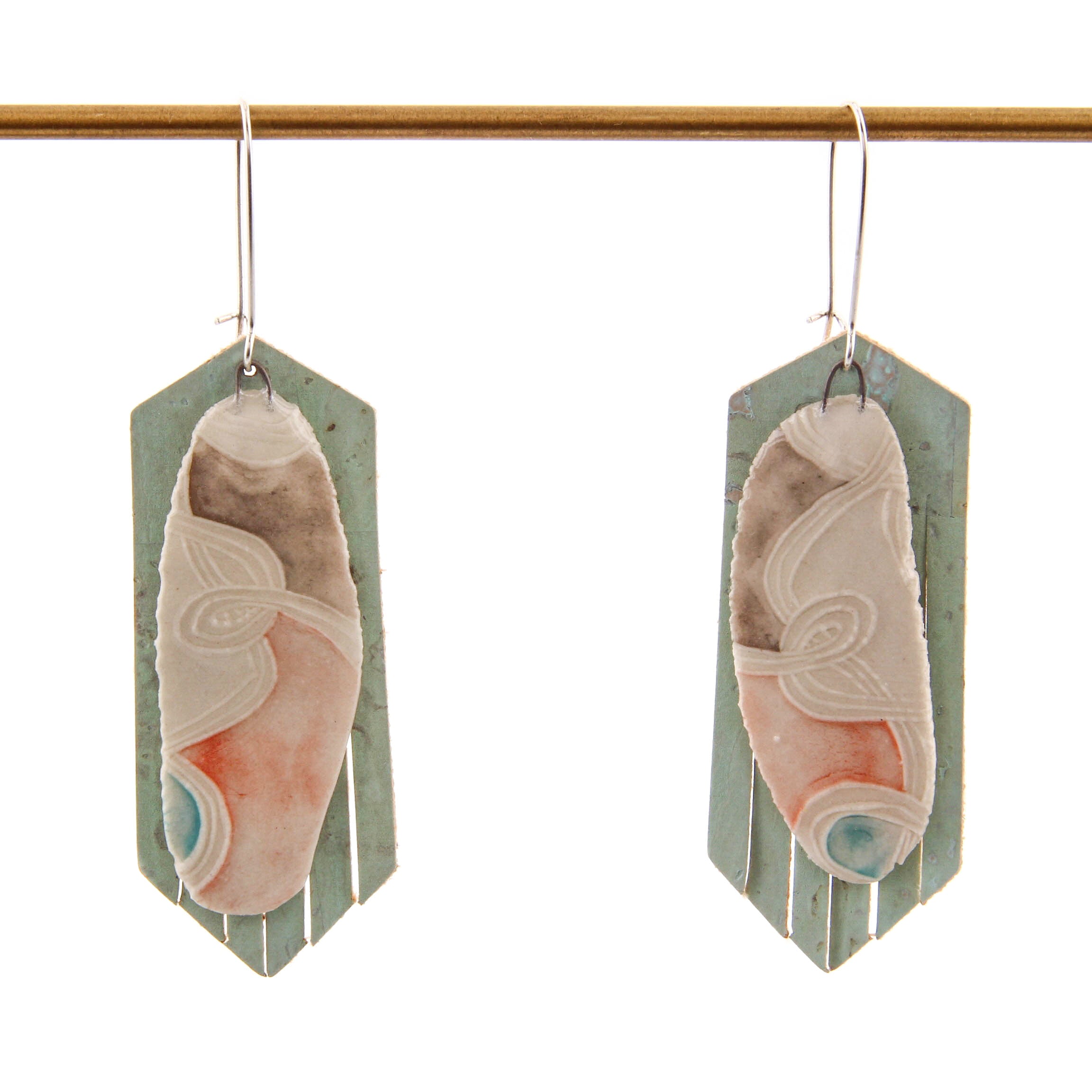 Carole Epp, Long Earrings with Porcelain and Fabric