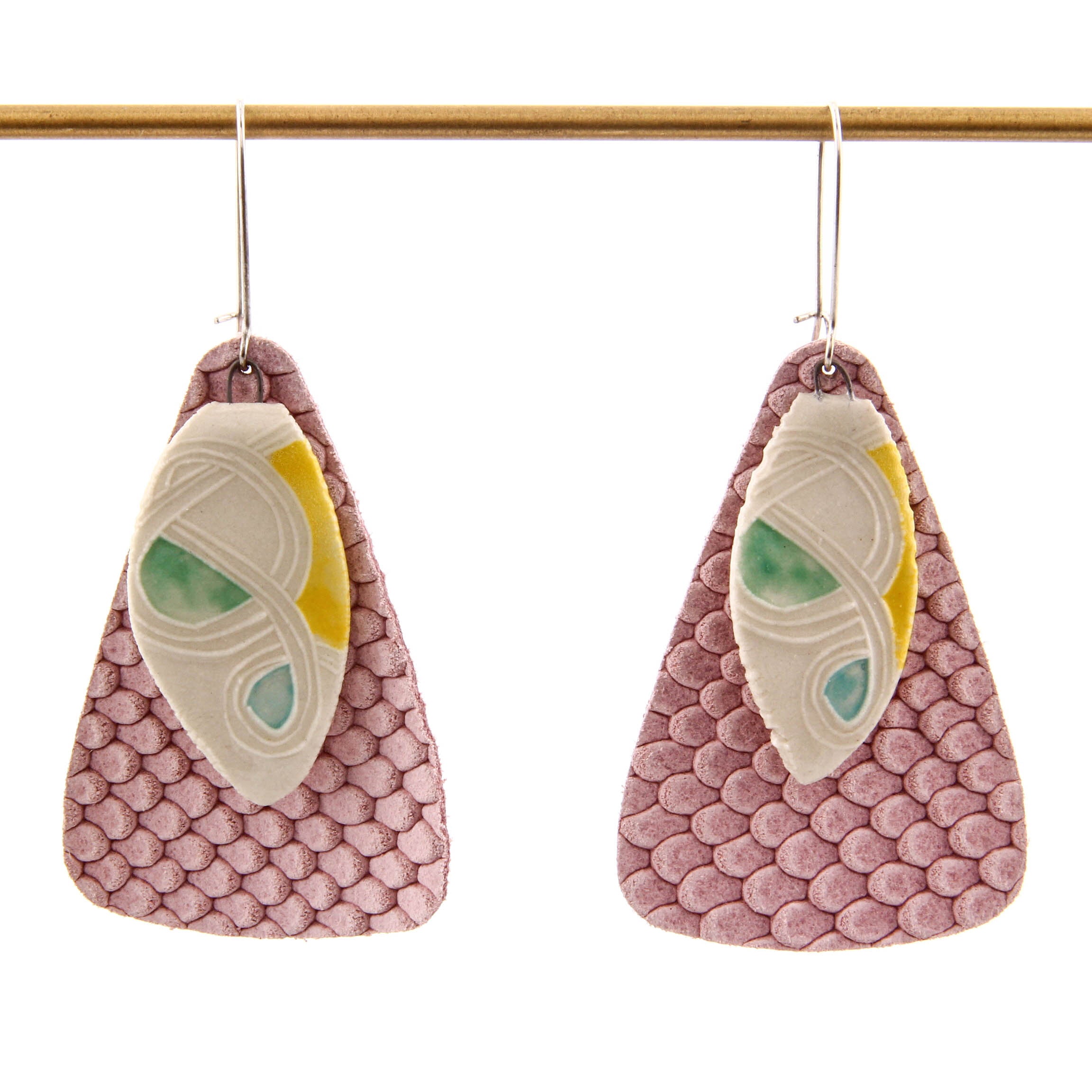 Carole Epp, Long Earrings with Porcelain and Fabric