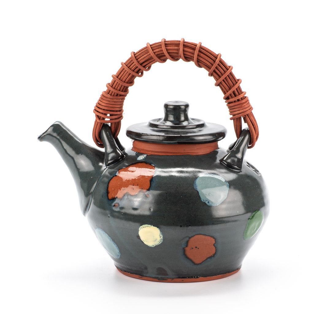 Clary Illian Studio Pottery Teapot Bamboo Handle Iowa Artist