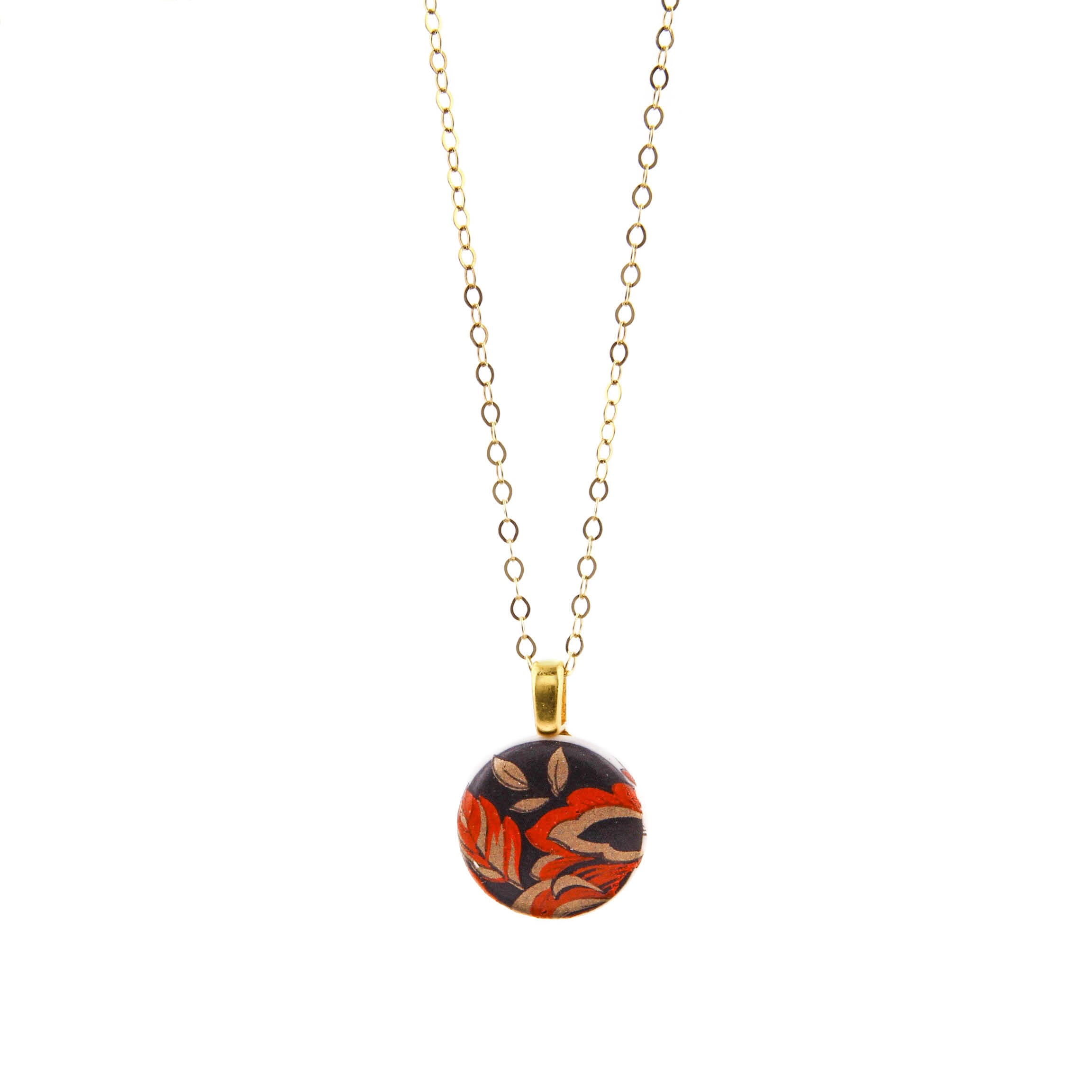 Melanie Sherman, Red Flower on Black Porcelain Pendant Necklace